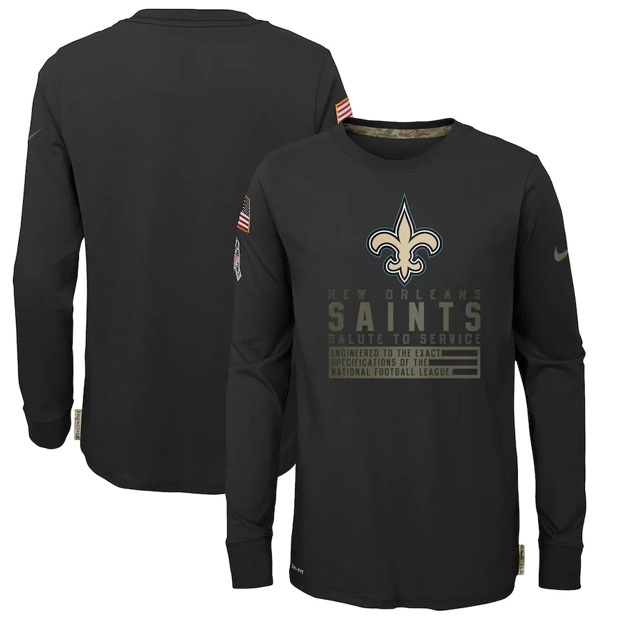Nike New Orleans Saints Youth Black Salute to Service Long Sleeve TShirt->nfl t-shirts->Sports Accessory